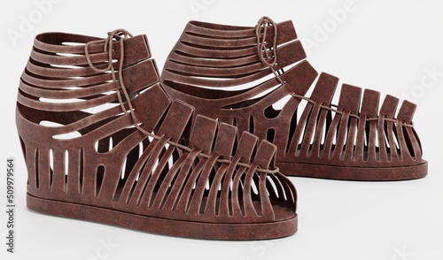 Realistic 3D Render of Caligae Shoes photo