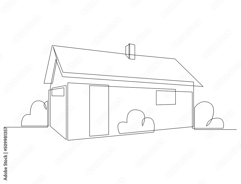 Abstract country house in continuous line art drawing style. Home minimalist black linear design. Vector illustration Abstract country house in continuous line art drawing style. Home minimalist black linear design. Vector illustration