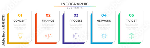Rectangle colorful infographic plan concept design vector with icons. Business workflow network project template for company presentation and report.	
