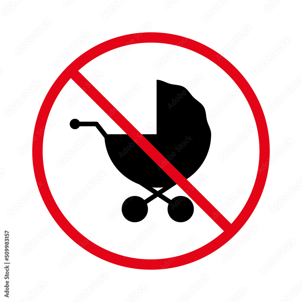 Ban Child Born Pram Black Silhouette Icon. Danger Zone Maternity Forbid