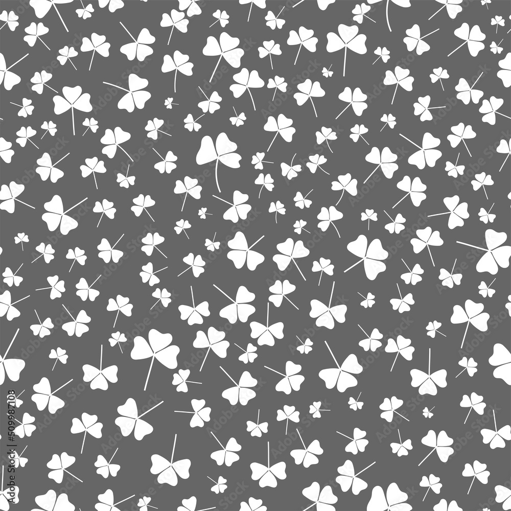 Floral seamless background. Abstract clover leaves on a gray background.