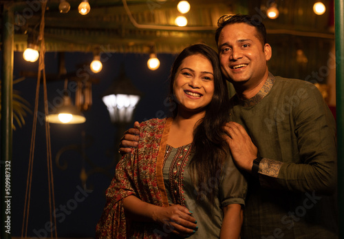 Portrait of young Indian couple in ethnic wear 