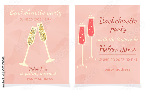 Bridal party invitation (birthday card etc.) with two glasses of champagne.