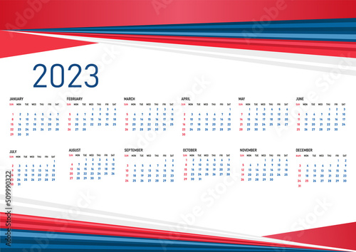 Calendar for 2023. Creative design. Starting the week on Sunday