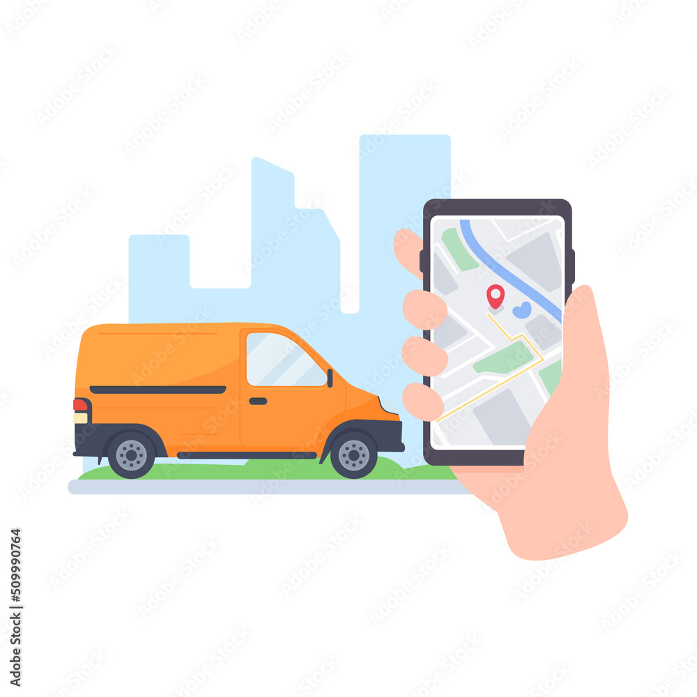 Trucks deliver goods to the recipient. online ordering concept Trucks deliver goods to the recipient. online ordering concept