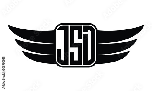 JSD three Letter Wings Flying Initial wing symbol minimalist creative concept flag icon professional logo design Vector template