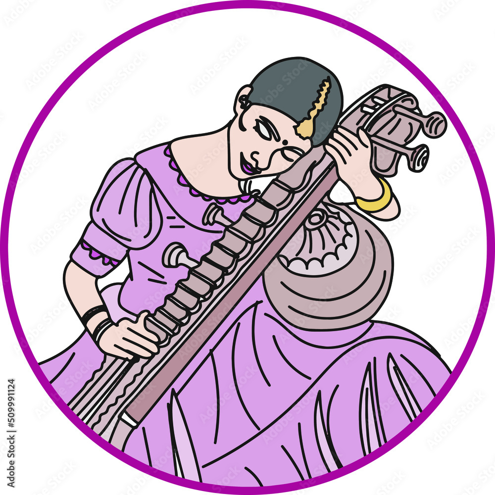 Veena vadan logo, Sitar vadak vector, Indian Music Logo, Sketch drawing