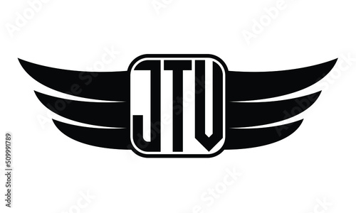 JTV three Letter Wings Flying Initial wing symbol minimalist creative concept flag icon professional logo design Vector template photo