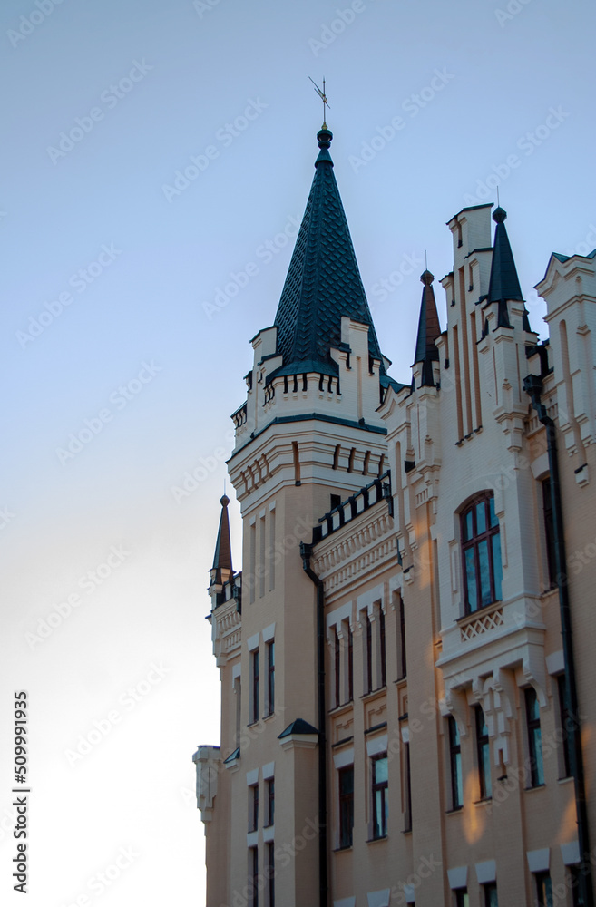 The Richard's Castle building exterior detail in downtown district of Kyiv