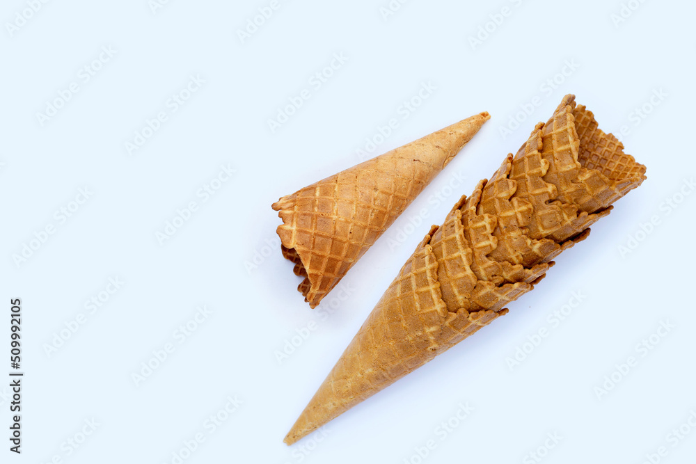 Empty ice cream cone on white background. Empty ice cream cone on white background.