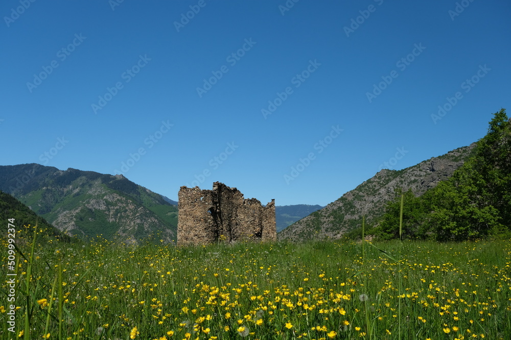 old castle with destroyed walls.Ardanuç ,Turkey