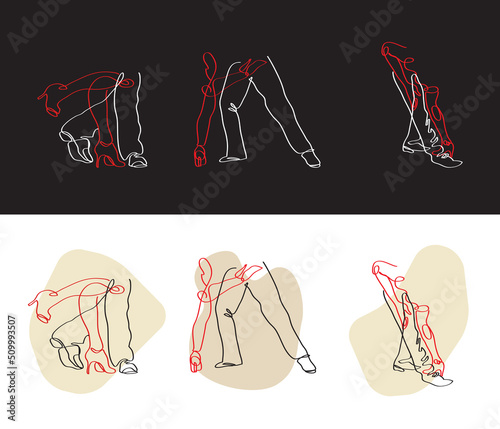 Abstract linear tango dance pose. dancing tango legs, lineart vector, minimalism, dance lovers. Hand drawn vector illustration.