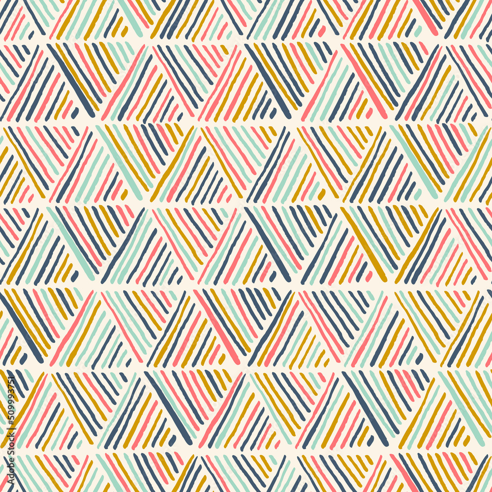 Seamless hand drawn pattern with striped triangles Seamless hand drawn pattern with striped triangles