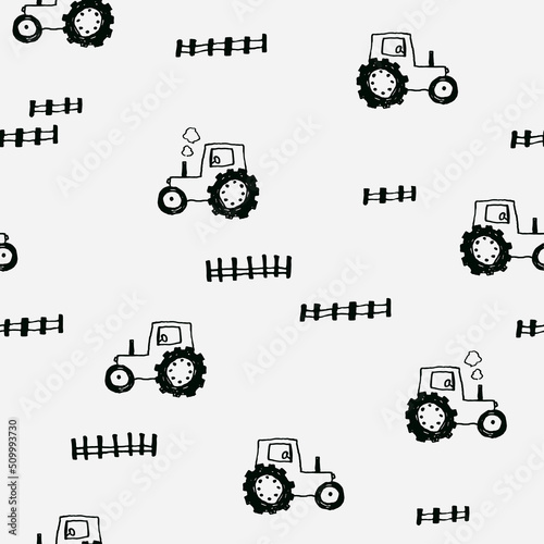 Seamless pattern with tractors