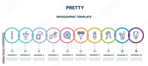 pretty concept infographic design template. included eyebrow pencil, washbowl, tea bag, treatment, lemon juice, afro pick, remover, hair style, pluck icons and 10 option or steps.