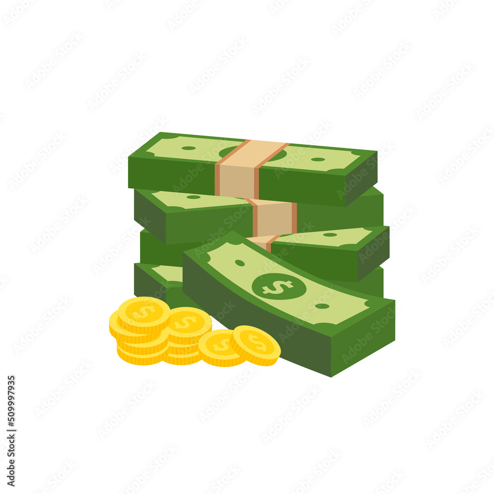 Vector dollar bank note and coin, icon illustrations and vector Vector dollar bank note and coin, icon illustrations and vector