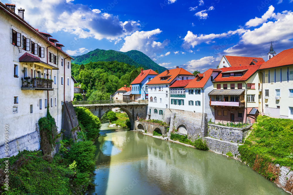 Skofja Loka, Slovenia. Capuchin Bridge oldest slovenian Skofja Loka, Slovenia. Capuchin Bridge oldest slovenian