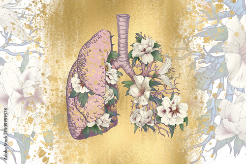 Illustration of blooming lungs on golden background