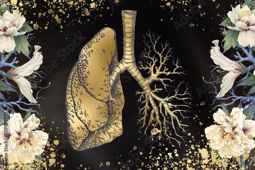 Golden floral graphic lungs illustration