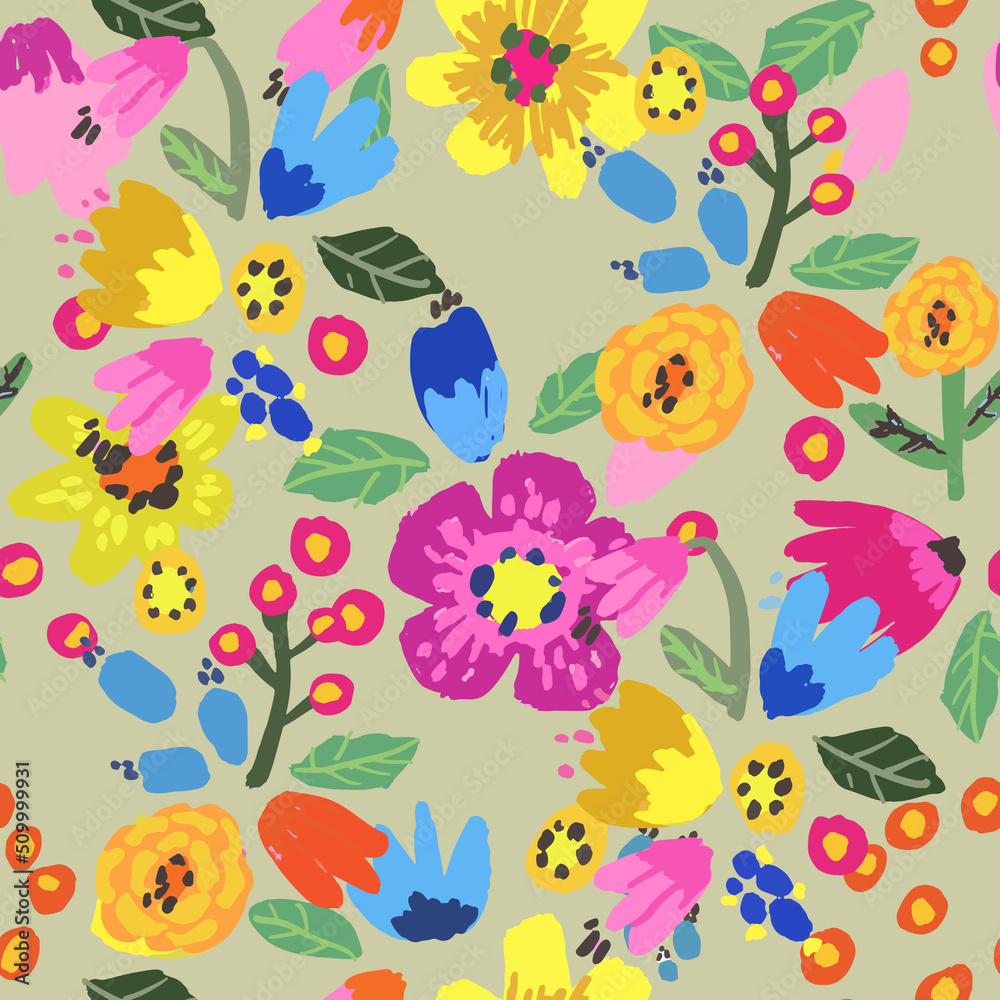 Seamless pattern with bright flowers. Background with flowers