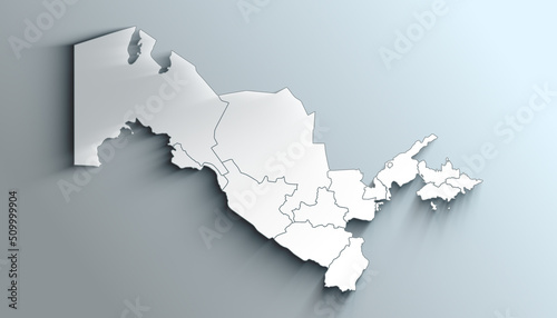 Modern White Map of  Uzbekistan with Regions With Shadow photo