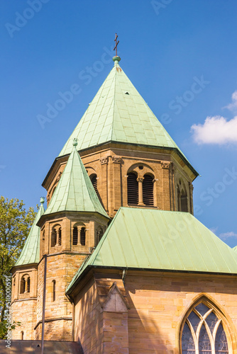 Tower of the historic Dom church in Essen, Germany