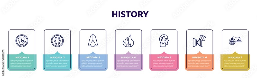 history concept infographic design template. included embryo, parentheses, body part, flammable, artificial, biotechnology, chariot icons and 7 option or steps. history concept infographic design template. included embryo, parentheses, body part, flammable, artificial, biotechnology, chariot icons and 7 option or steps.