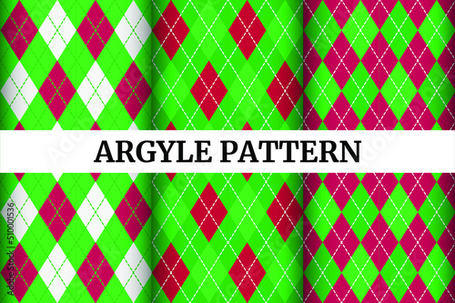 Seamless argyle pattern. Diamond shapes background. Vector set.