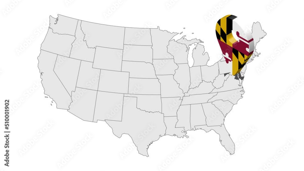 Location State of Maryland on map USA. 3d State Maryland flag map ...