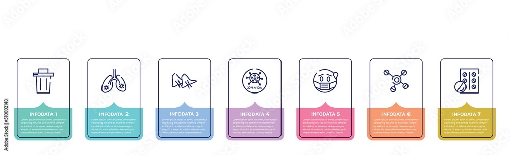 concept infographic design template. included garbage, infected lungs, smallpox, 2019-ncov, sick, cells, blister icons and 7 option or steps. concept infographic design template. included garbage, infected lungs, smallpox, 2019-ncov, sick, cells, blister icons and 7 option or steps.