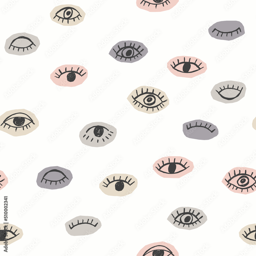 Seamless stylish pattern with hand drawn eyes