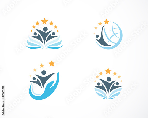 education logo set success star growth globe care people design concept