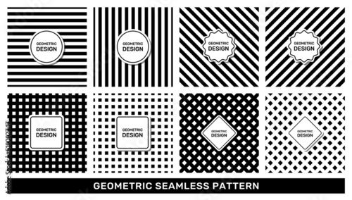 Abstract black line geometric pattern sample for decorative print design. Collection from square seamless texture swatches for product packaging, wrapping paper and textile design