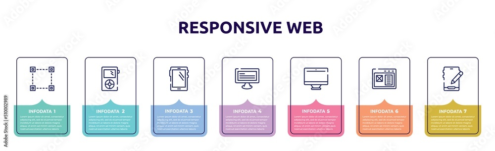 responsive web concept infographic design template. included selection square, mini, big tablet, monitor with text, monitors, adaptive layout, edit tablet icons and 7 option or steps. responsive web concept infographic design template. included selection square, mini, big tablet, monitor with text, monitors, adaptive layout, edit tablet icons and 7 option or steps.