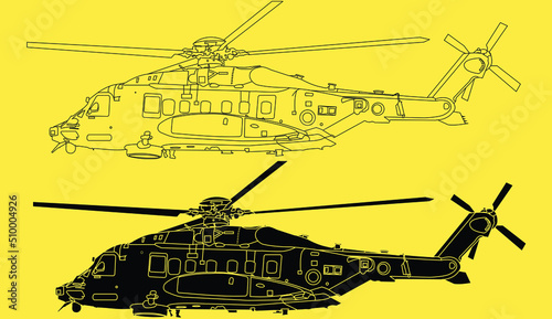 Sikorsky CH-148 Adult coloring page for book and drawing. Concept vector illustration.