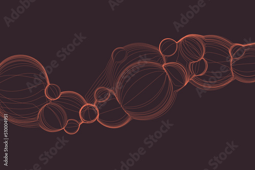 Futuristic bubble particles flow on brown background. Abstract science and technology illustration