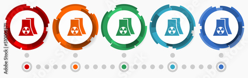 Nuclear power plant concept vector icon set, flat design pointers, infographic template