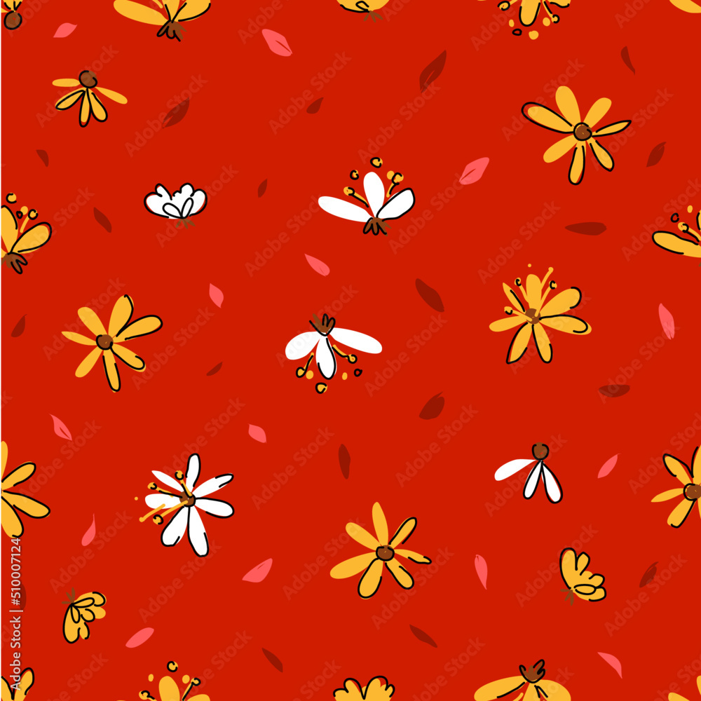 Hand drawn cute floral small seamless pattern for fashion prints decoration, fabric, wallpaper and all prints on background earth tone color.
