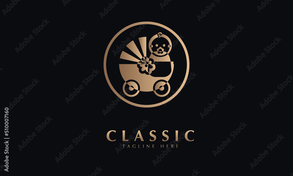 Baby cart abstract icon silhouette vector monogram logo template Baby cart abstract icon silhouette vector monogram logo template