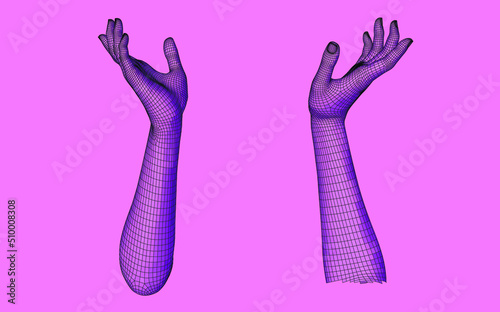 Abstract futuristic illustration with 3D low-poly hands.