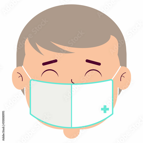 boy wear medical mask cartoon cute