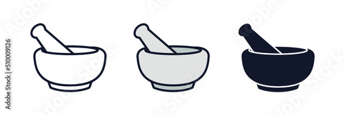 Photo mortar and pestle icon symbol template for graphic and web design collection log