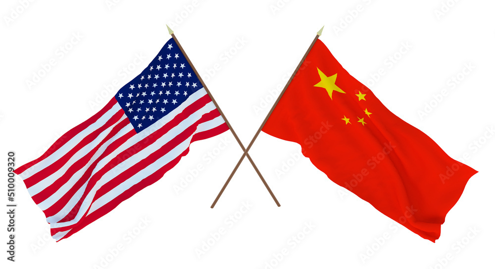 Background for designers, illustrators. National Independence Day. Flags of United States of America, USA and China Background for designers, illustrators. National Independence Day. Flags of United States of America, USA and China