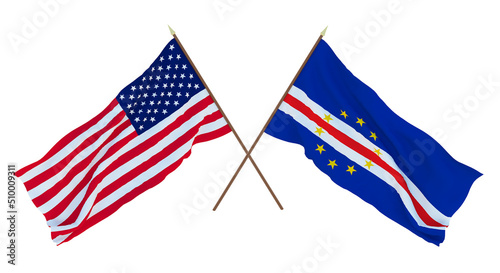 Background for designers, illustrators. National Independence Day. Flags of United States of America, USA and Cape Verde