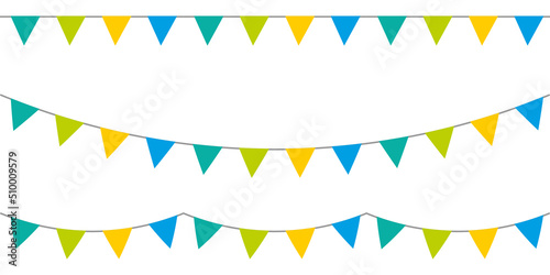 Multicolored party garlands with pennants. Vector buntings set.