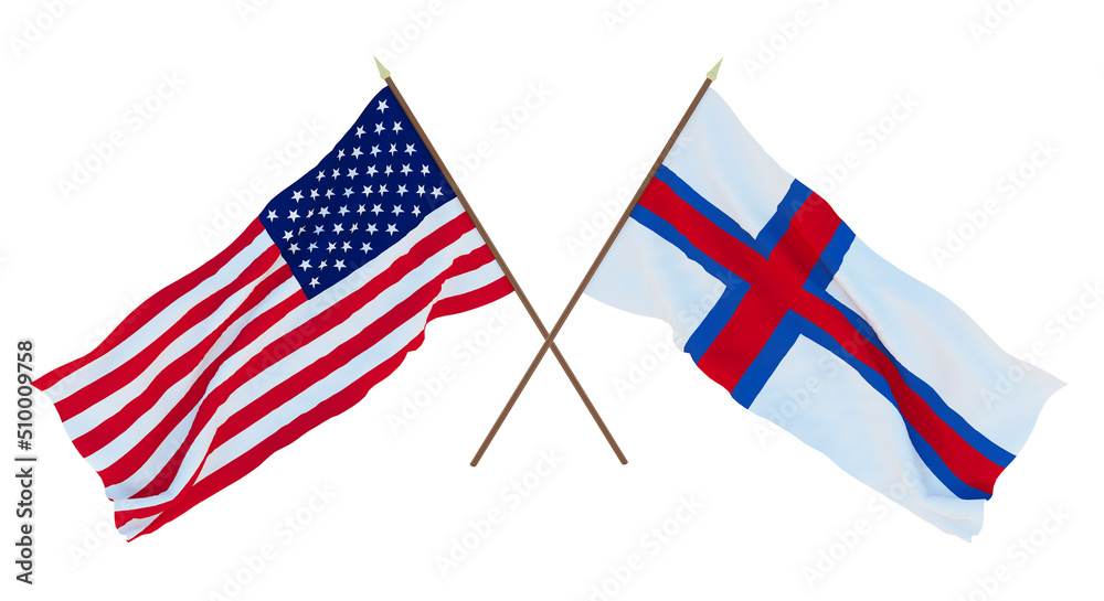 Background for designers, illustrators. National Independence Day. Flags of United States of America, USA and Faroe islands Background for designers, illustrators. National Independence Day. Flags of United States of America, USA and Faroe islands