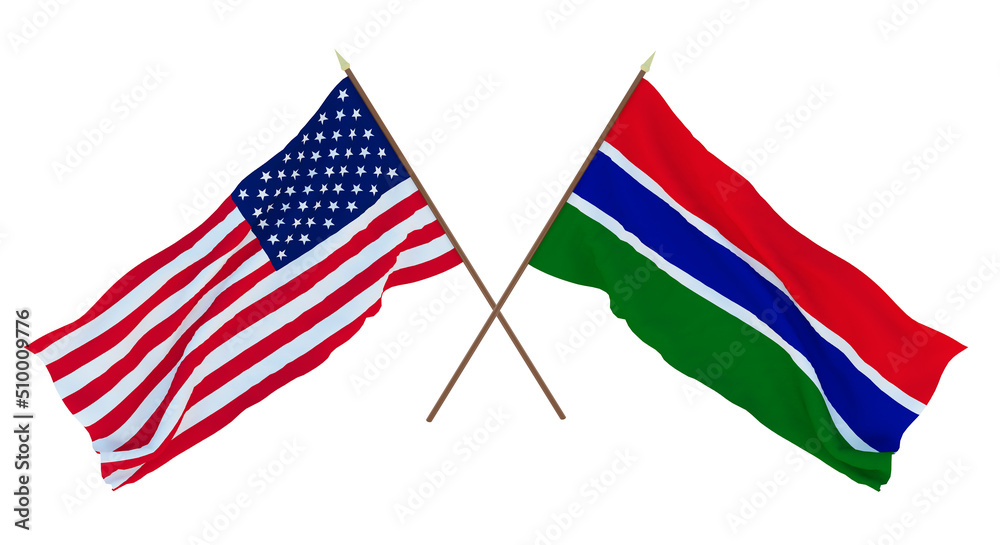 Obraz premium Background for designers, illustrators. National Independence Day. Flags of United States of America, USA and Gambia