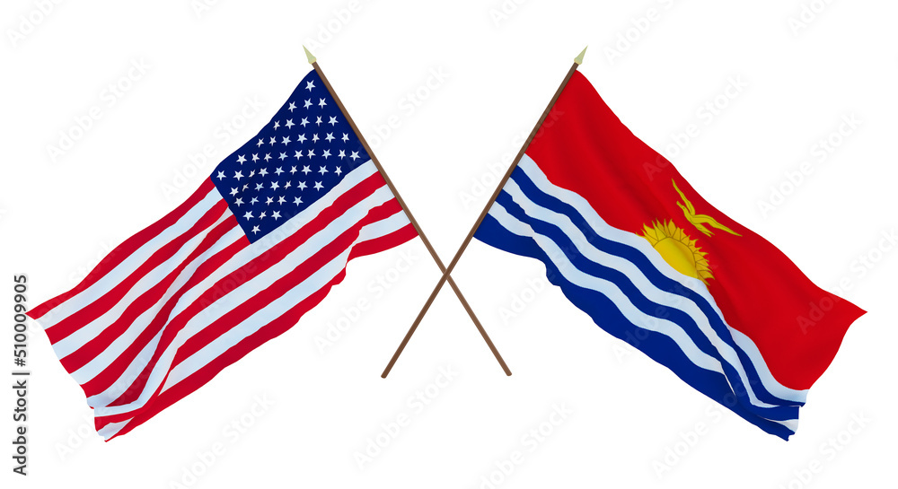 Background for designers, illustrators. National Independence Day. Flags of United States of America, USA and Kiribati Background for designers, illustrators. National Independence Day. Flags of United States of America, USA and Kiribati