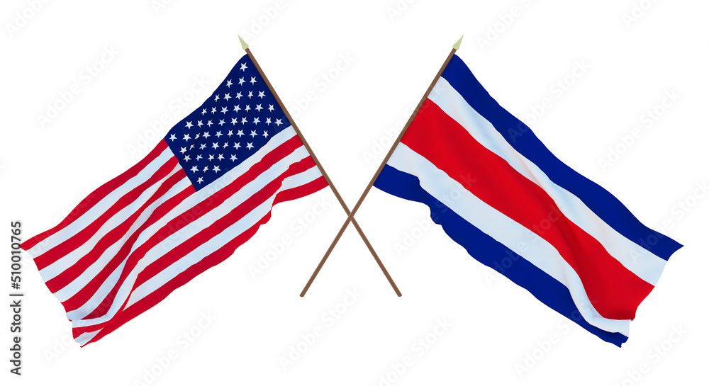 Background for designers, illustrators. National Independence Day. Flags of United States of America, USA and Thailand