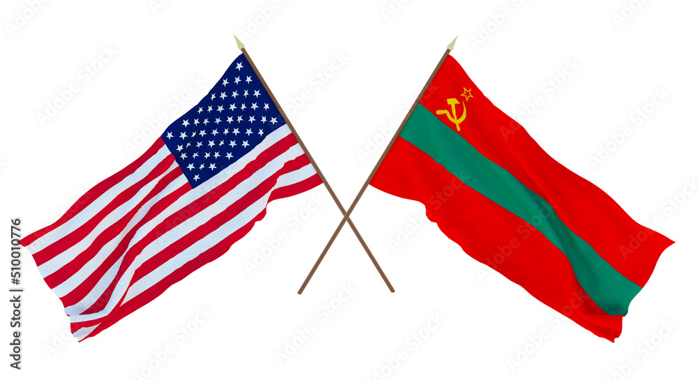 Background for designers, illustrators. National Independence Day. Flags of United States of America, USA and Transnistria